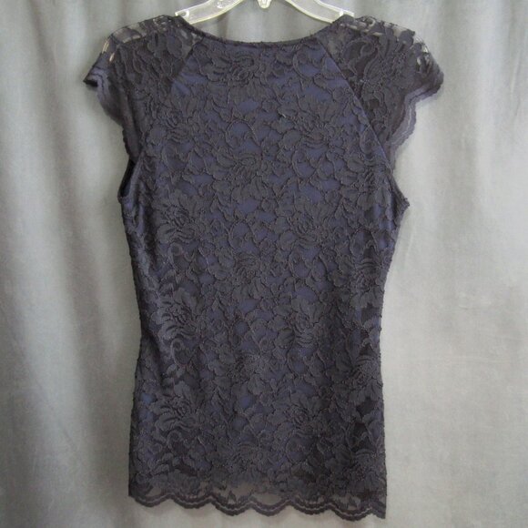 Boston Proper Navy Blue Lace Cap Sleeve V-Neck Top Womens Size M Lined New Tag - Picture 5 of 11